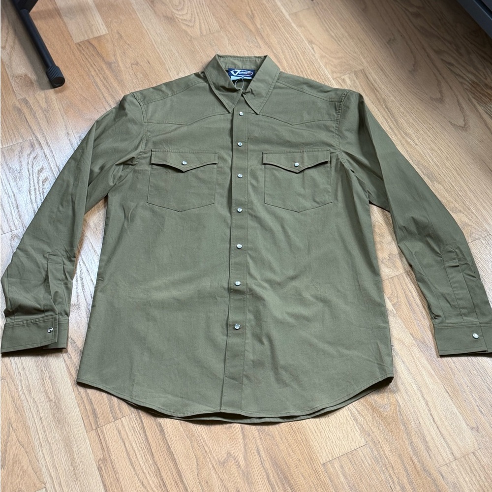 Verge Men’s Shirt W Snaps, Olive Green, Size L, Brand New W Tags